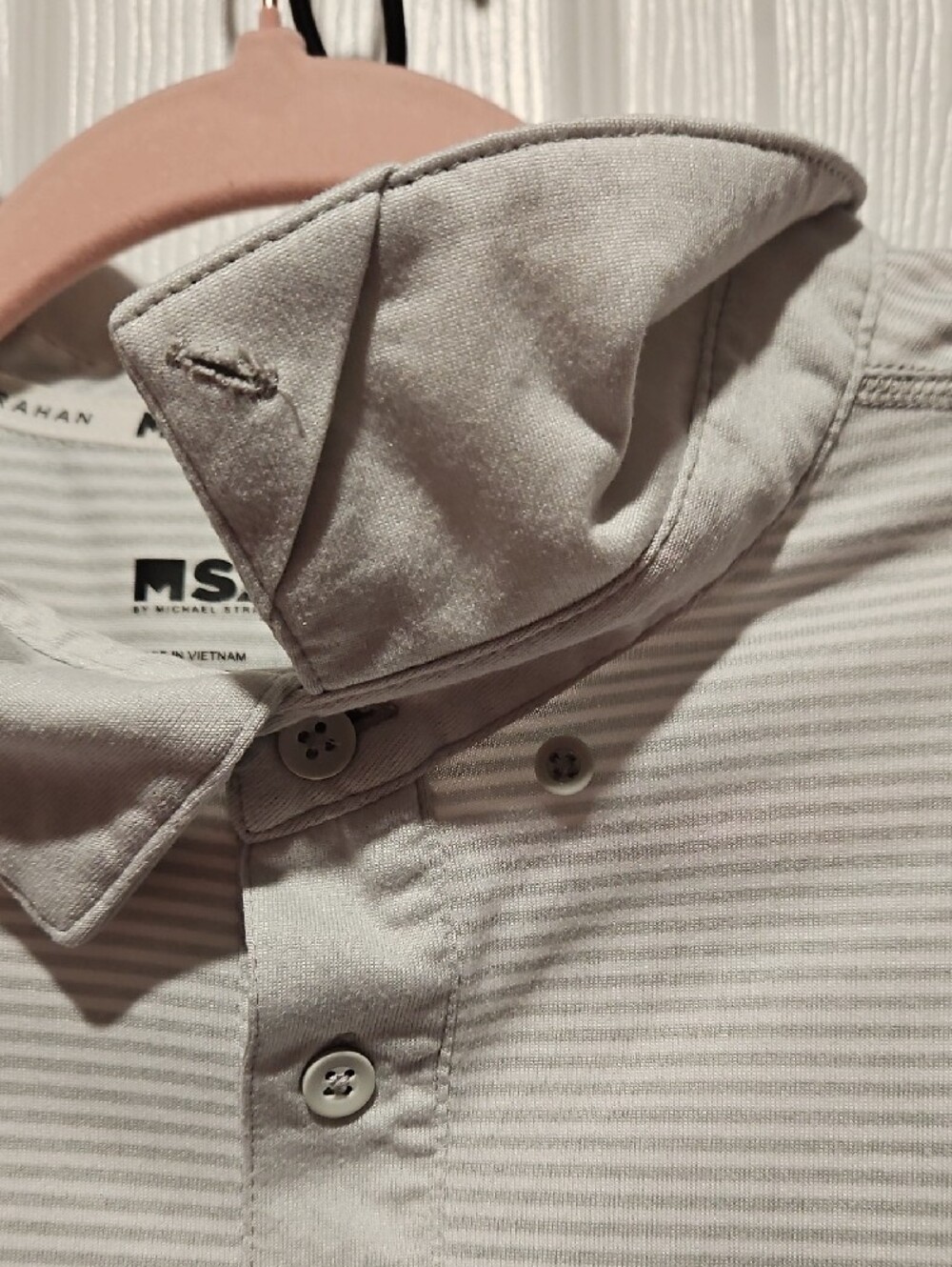 MSX by Michael Strahan Men's Light Gray Striped Performance Polo - Picture 4 of 6